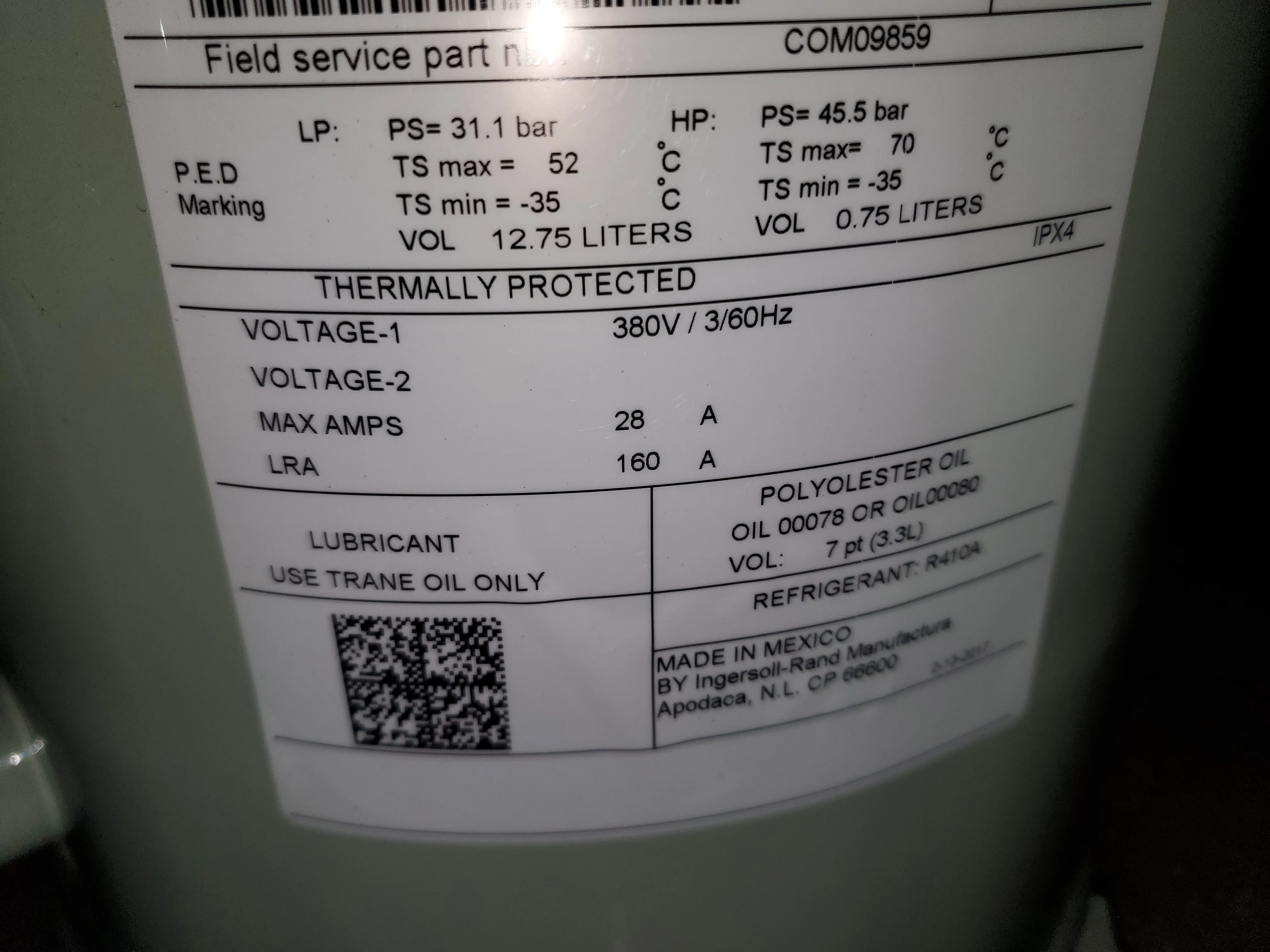 10 Ton AC/HP Scroll Compressor, 380/60/3 R-410A - Image 4