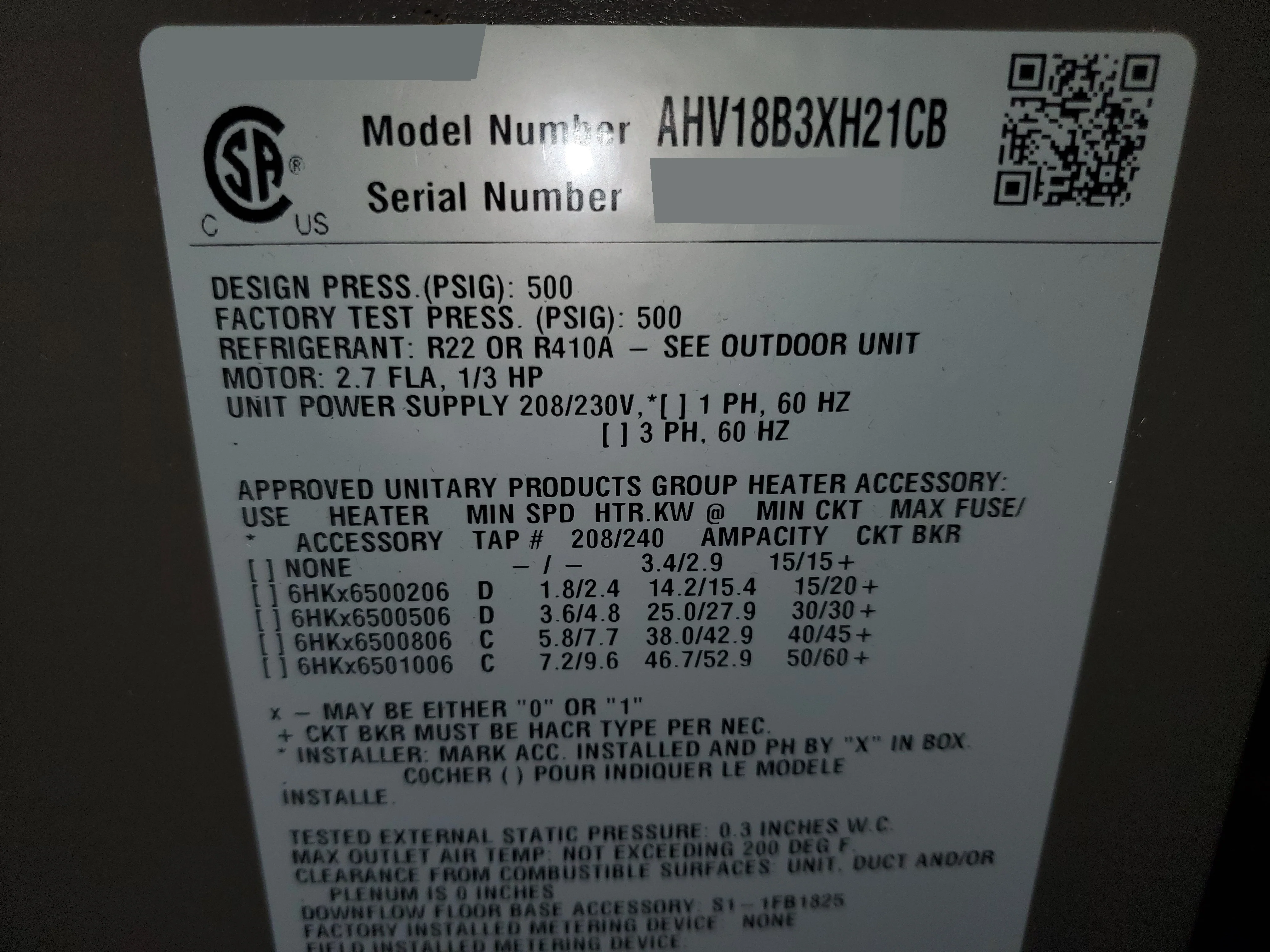 1.5 Ton AC/HP ECM Variable Speed Multiposition Fancoil, 208-230/60/1 R-410A/R-22 CFM 850 - Image 5