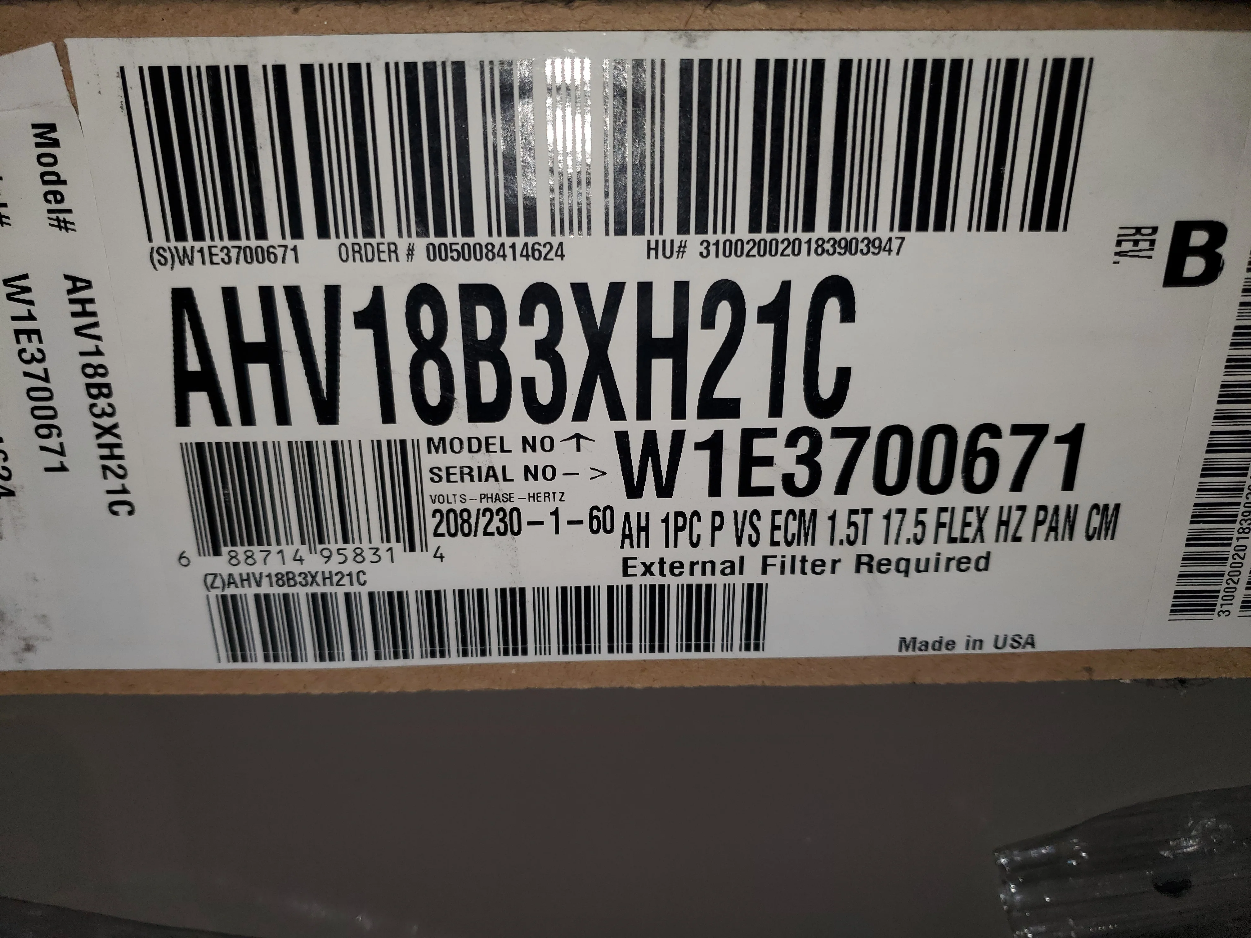 1.5 Ton AC/HP ECM Variable Speed Multiposition Fancoil, 208-230/60/1 R-410A/R-22 CFM 850 - Image 6