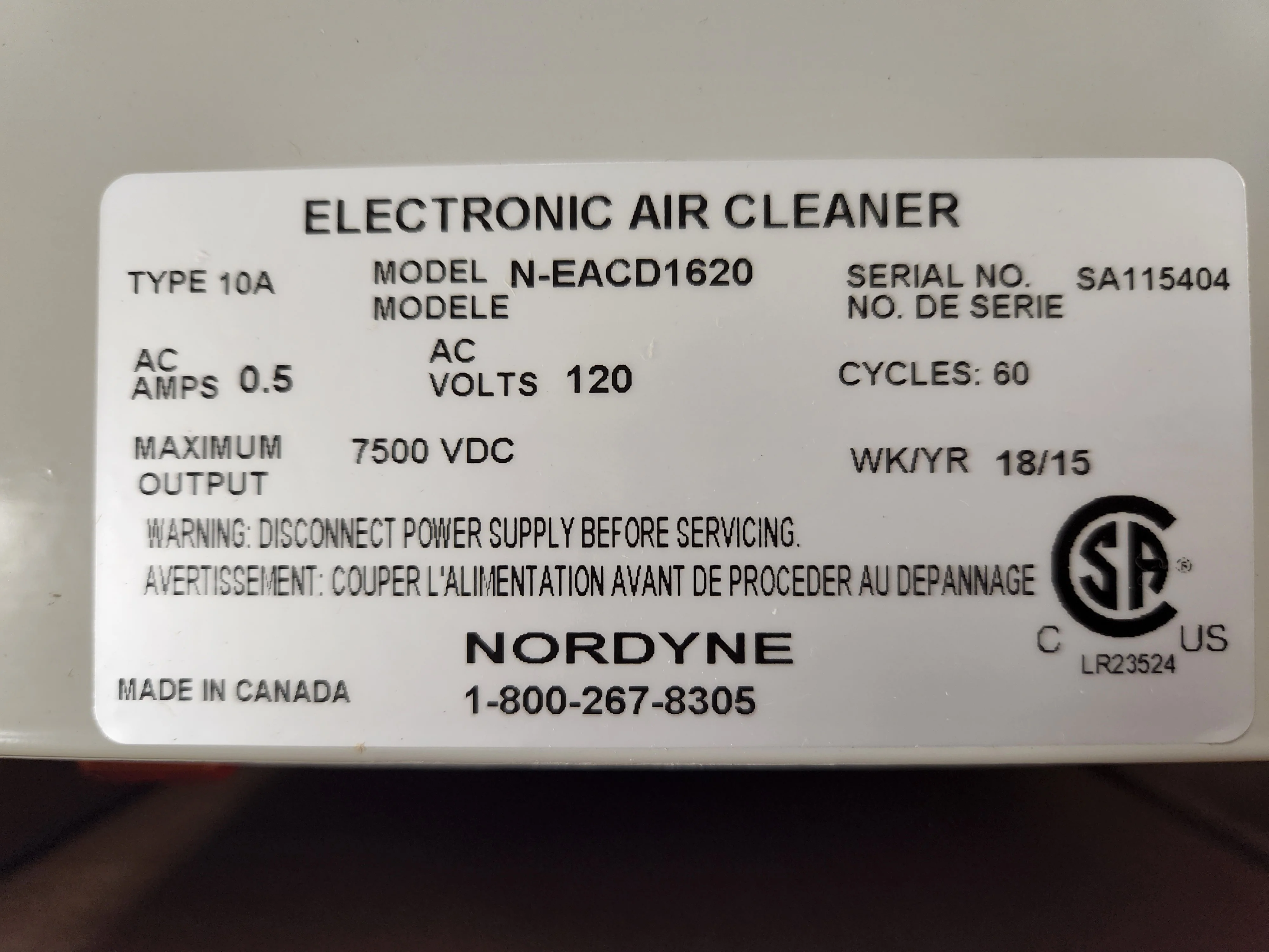 13-1/8" X 20-3/4" High Efficiency Electronic Air Cleaner 120/60/1 CFM:1200 - Image 3