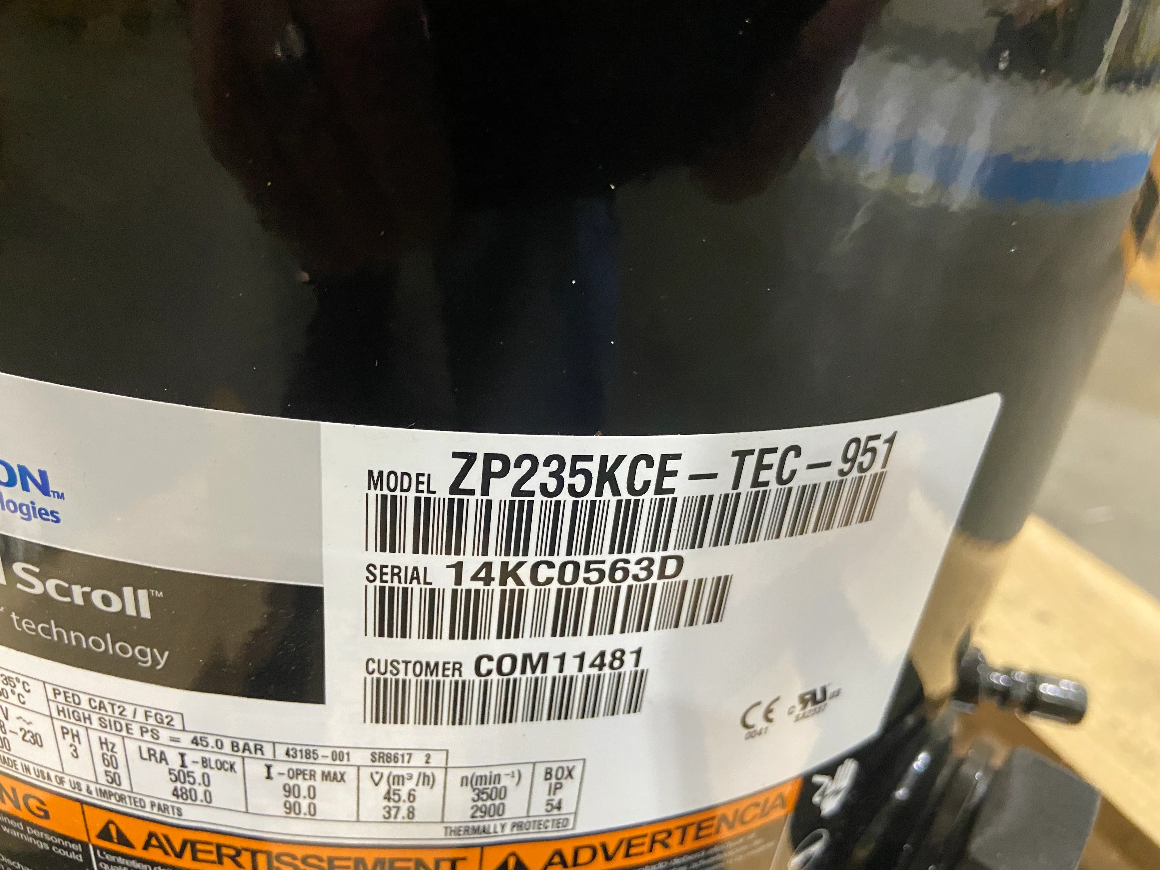 19 1/2 Ton Ac/HP Scroll Compressor 200/208-230/50-60/3 R-410A - Image 4