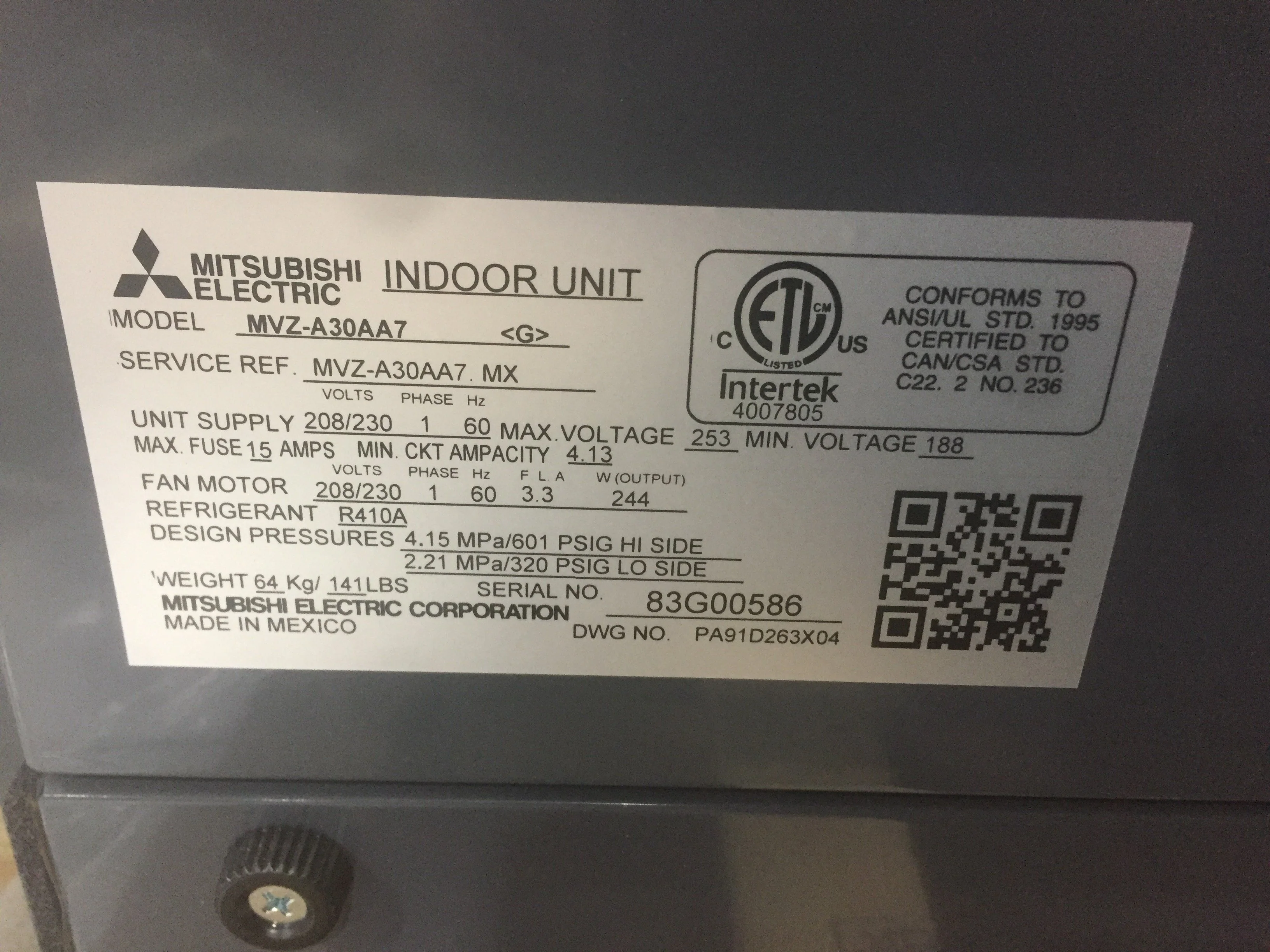 2 1/2 Ton AC/HP Multi Position Single Speed PSC Mini Split Air Handler 208-230/60/1 R-410A CFM 875 - Image 3