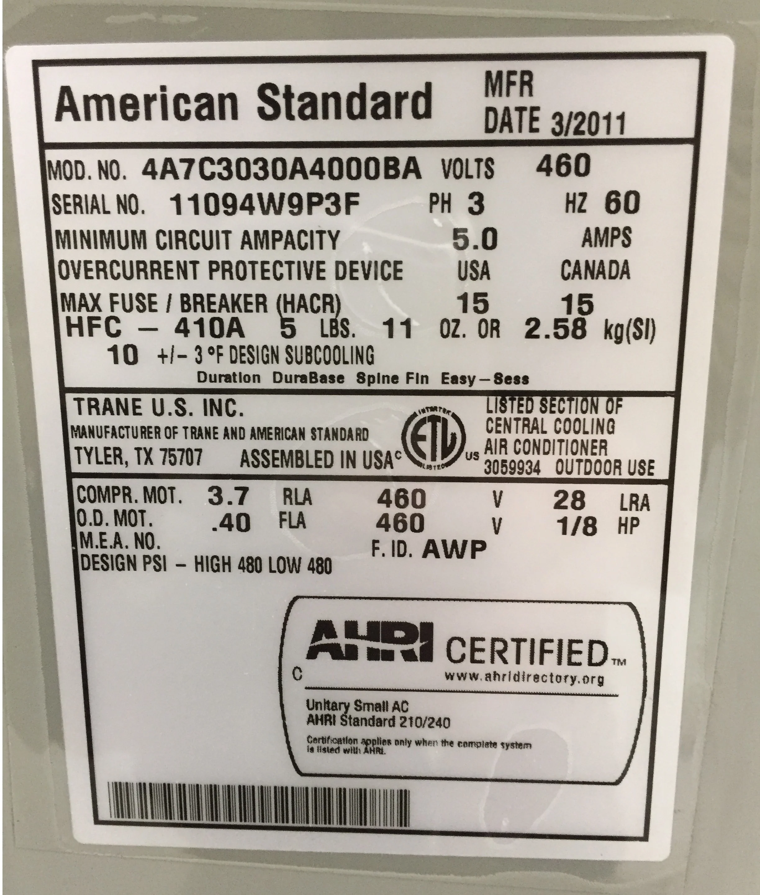 COMMERCIAL USE ONLY 2.5 Ton Split-System Air Conditioner; 13 SEER, 460/60/3, R-410A - Image 4