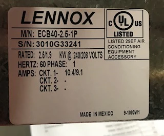 2.5/1.9 kW Electric Heat Kit w/Fuse Block 208-240/60/1 - Image 3