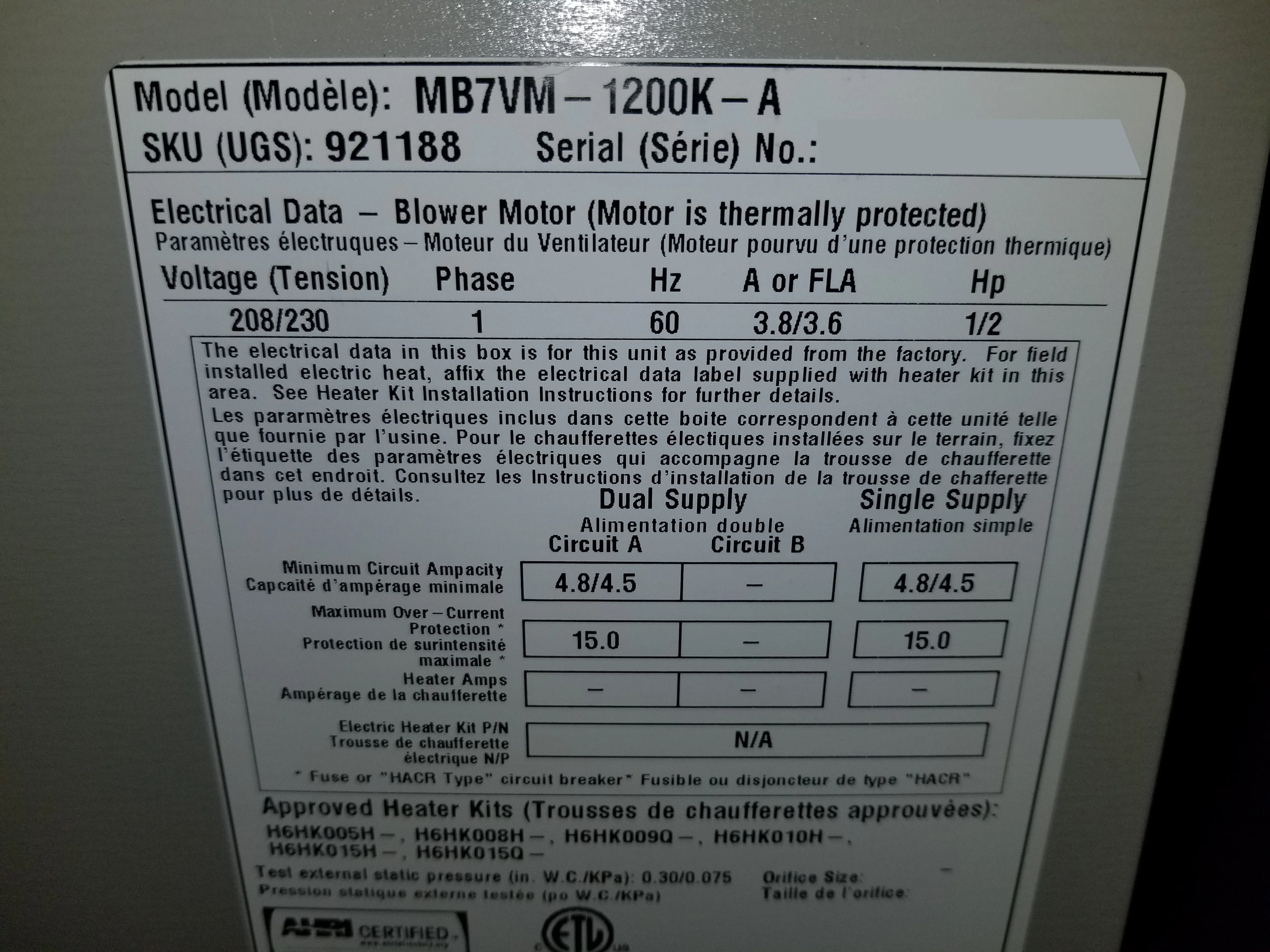 3 Ton AC/HP Multi-Position Variable Speed ECM Based Modular Blower/Less Coil, 208-240/60/1 CFM:1200 - Image 3