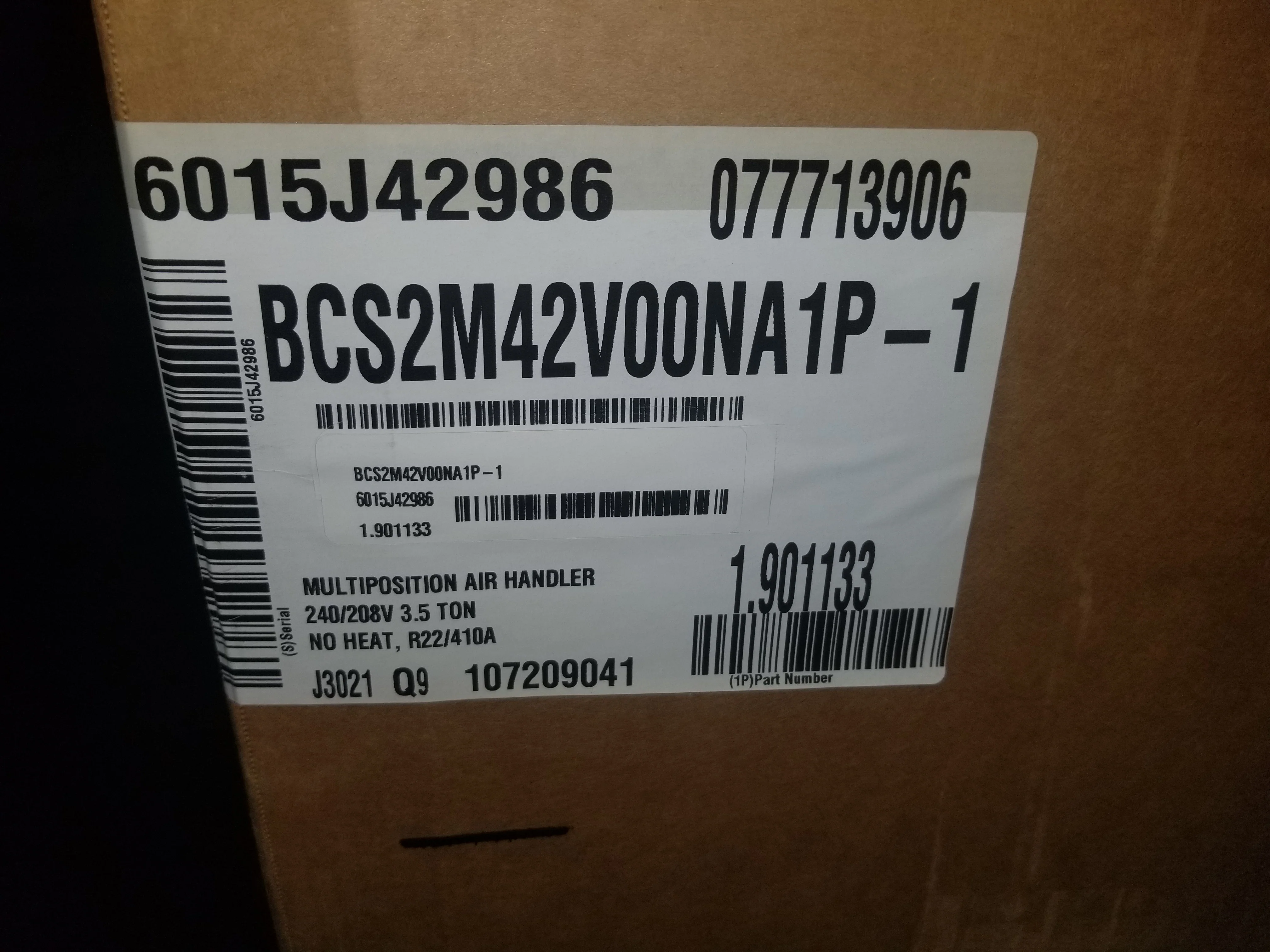 3.5 Ton AC/HP ECM Variable Speed Multiposition Fancoil; 208-240/60/1, R-410A - Image 7