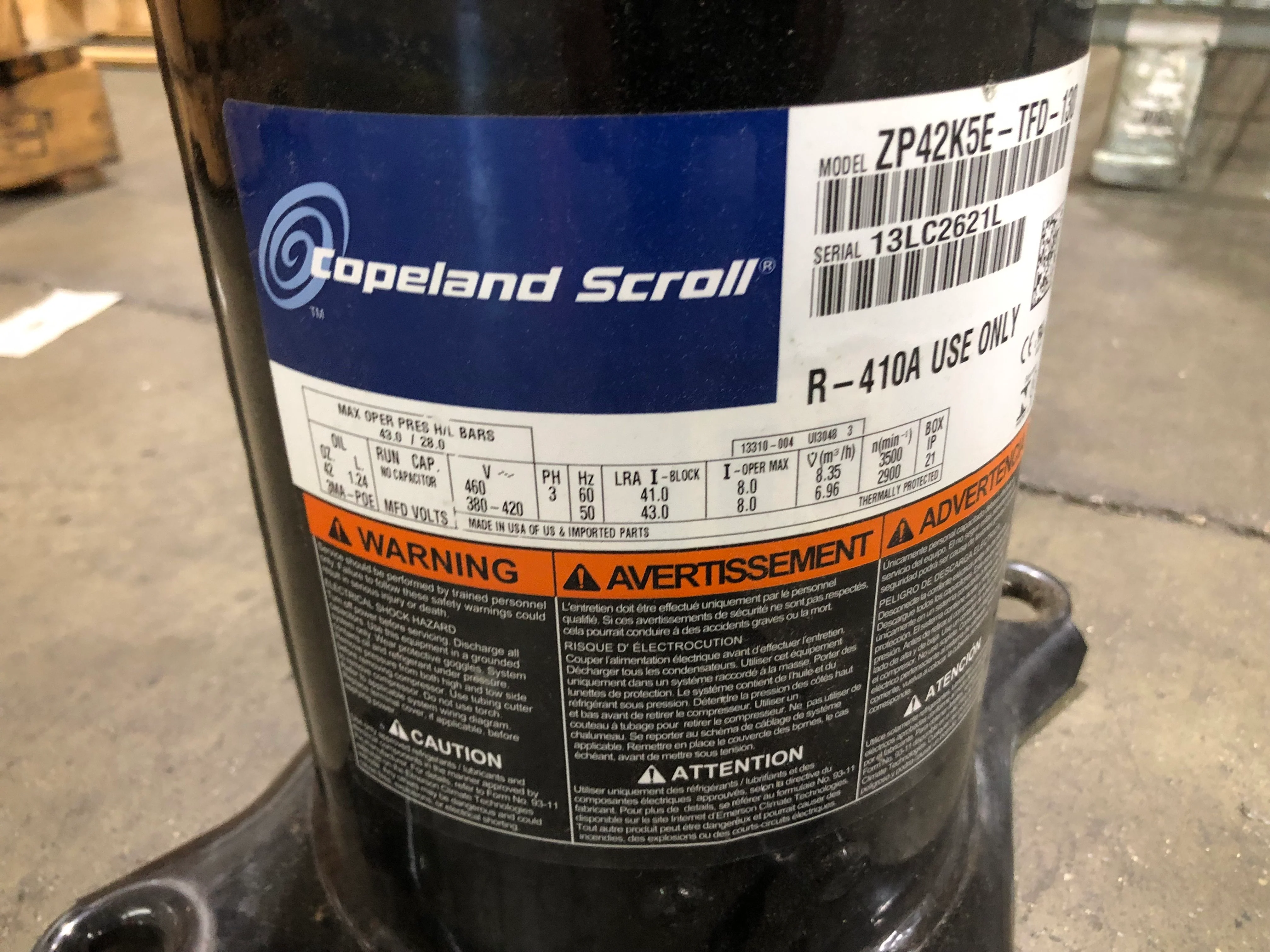 3-1/2 Ton AC/HP High Temperature Scroll Compressor; 380-460/50-60/3, R-410A - Image 3