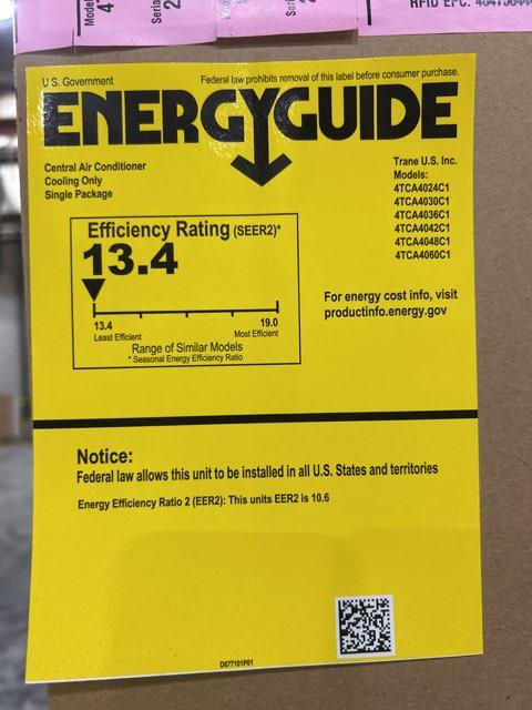3.5 Ton Convertible Packaged Air Conditioning Unit, 13.4 SEER2, 208-230/60/1, R410A - Image 3