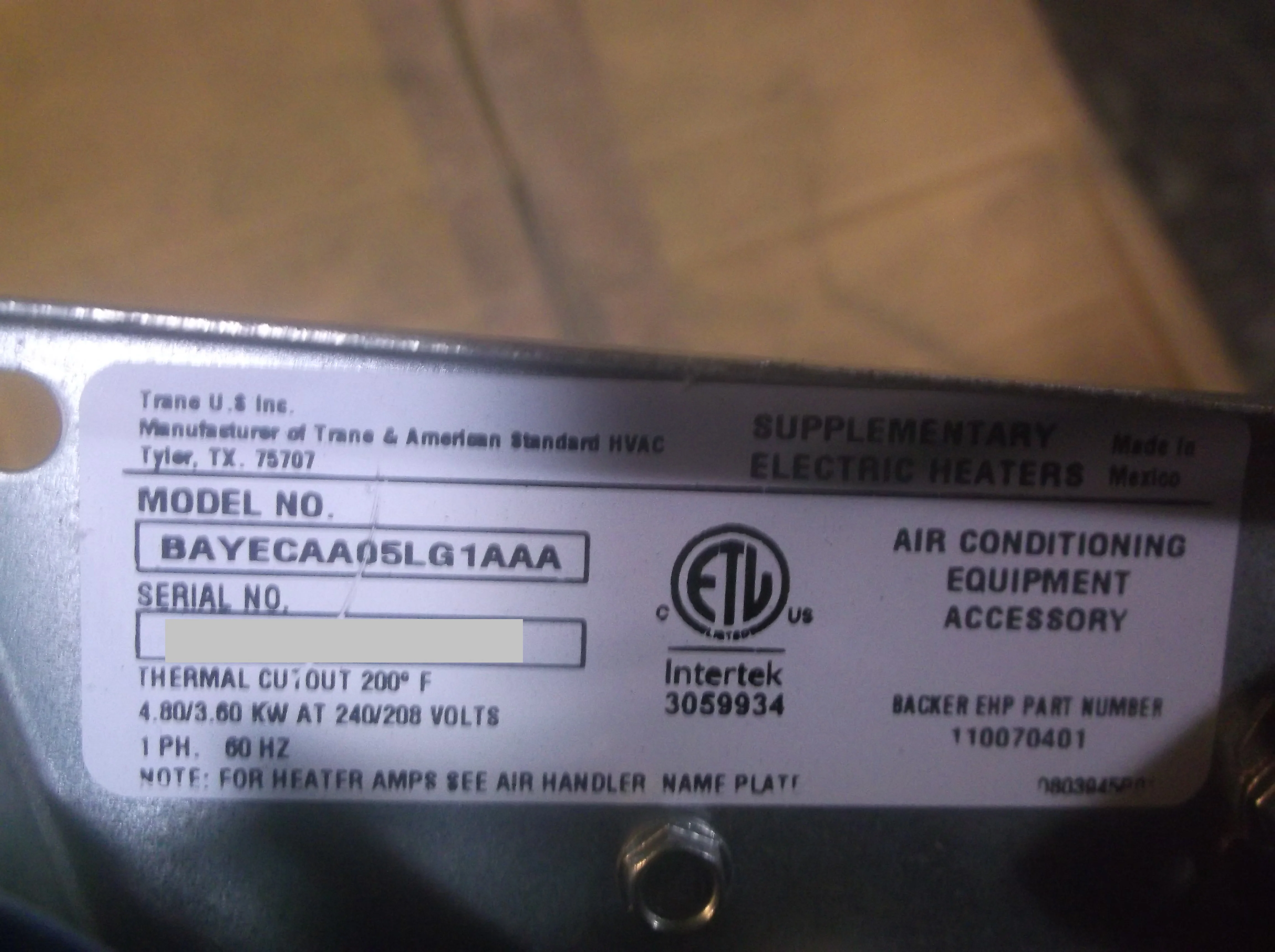 5 kW Electric Heat Kit 208-240/60/1 - Image 3