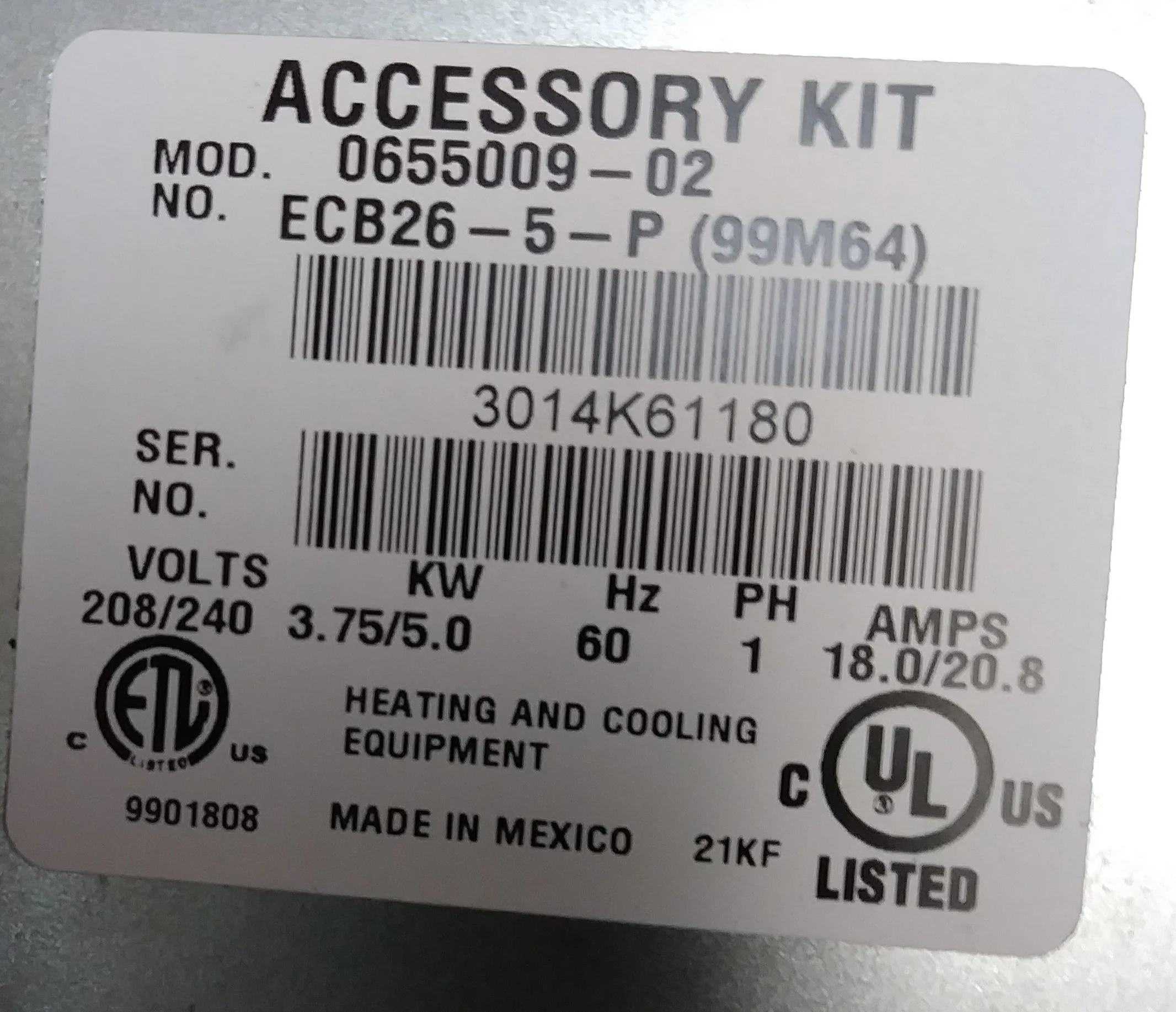 5/3.75 kW Electric Heat Kit 208-240/60/1 - Image 4