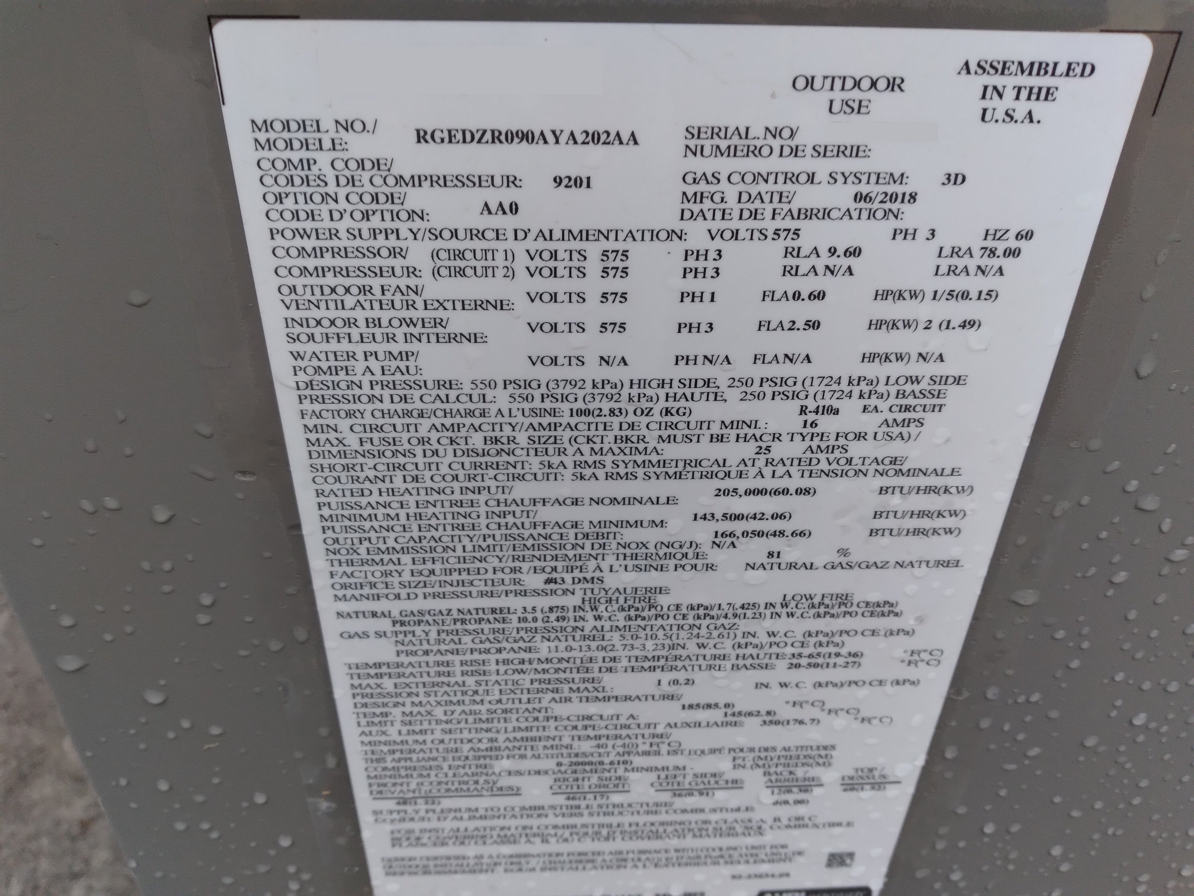 7.5 Ton 2 Stage Convertible Natural Gas/Electric Packaged Unit, 11.2 EER 575/60/3 R-410A 81% - Image 4