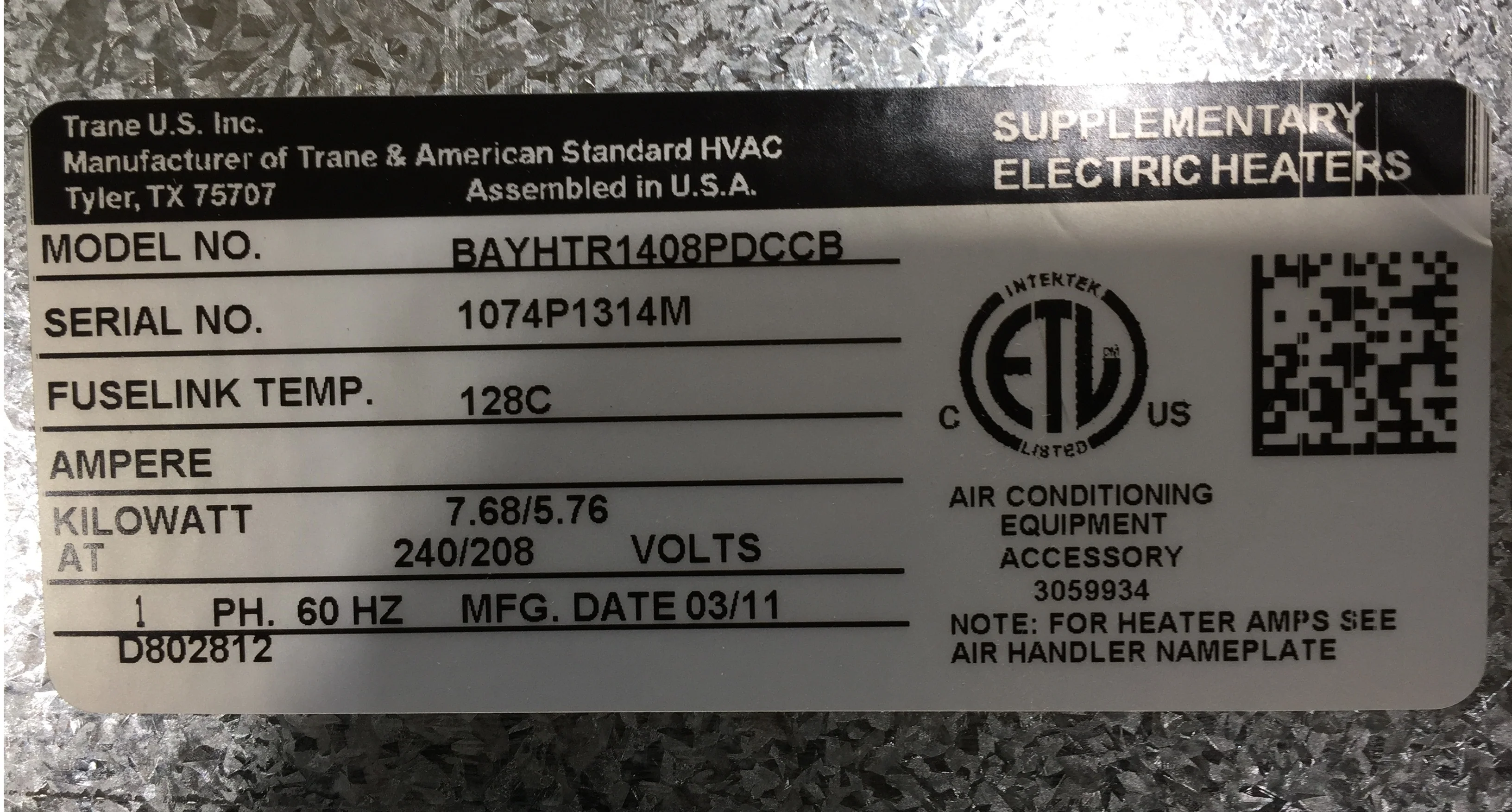 8kW Electric Heat Kit w/Pull Disconnect; 208-240/60/1 - Image 4