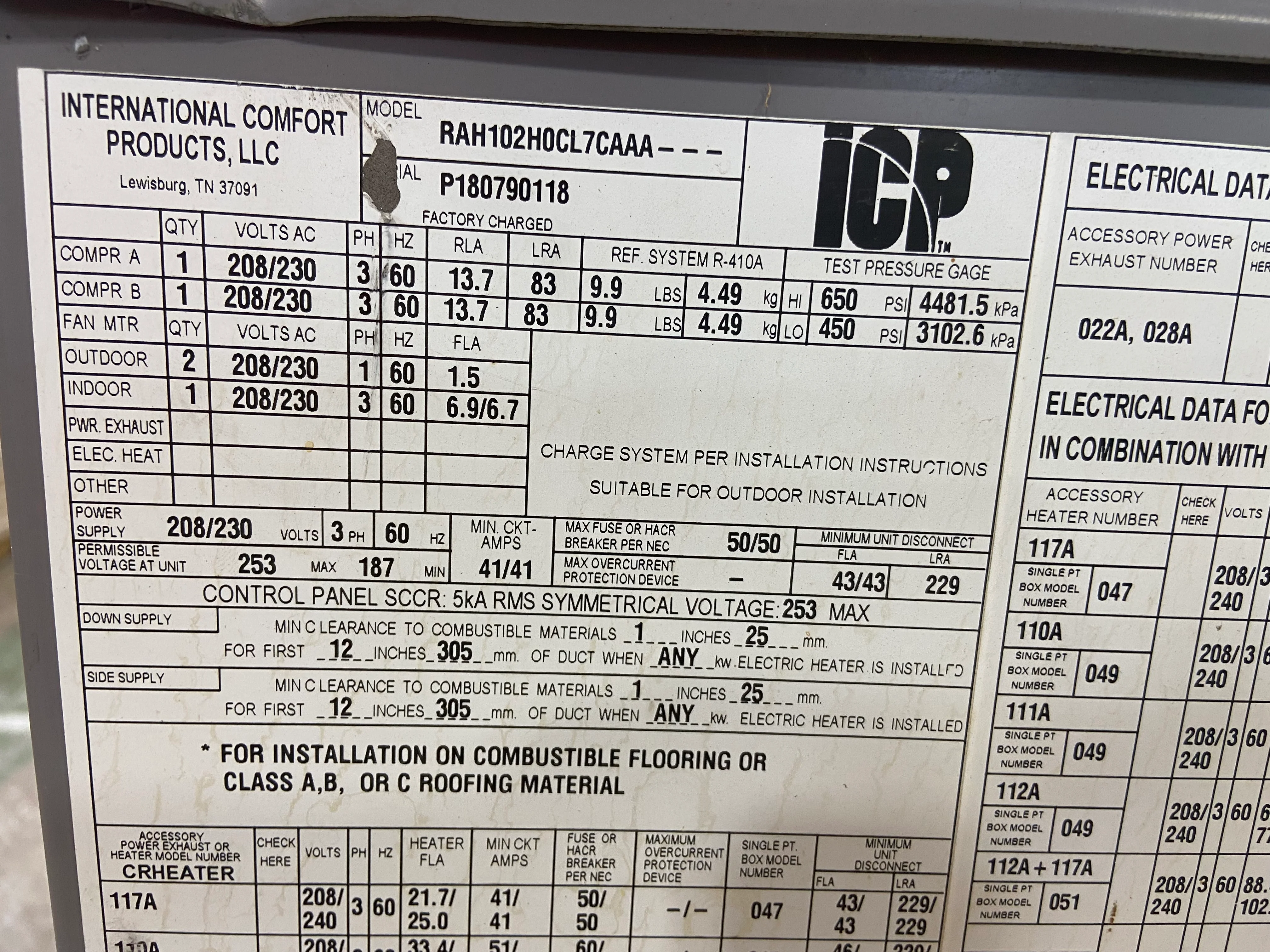 8.5TON CONVERTIBLE 2-STAGE ROOFTOP AC, 208-230/60/3 - Image 6