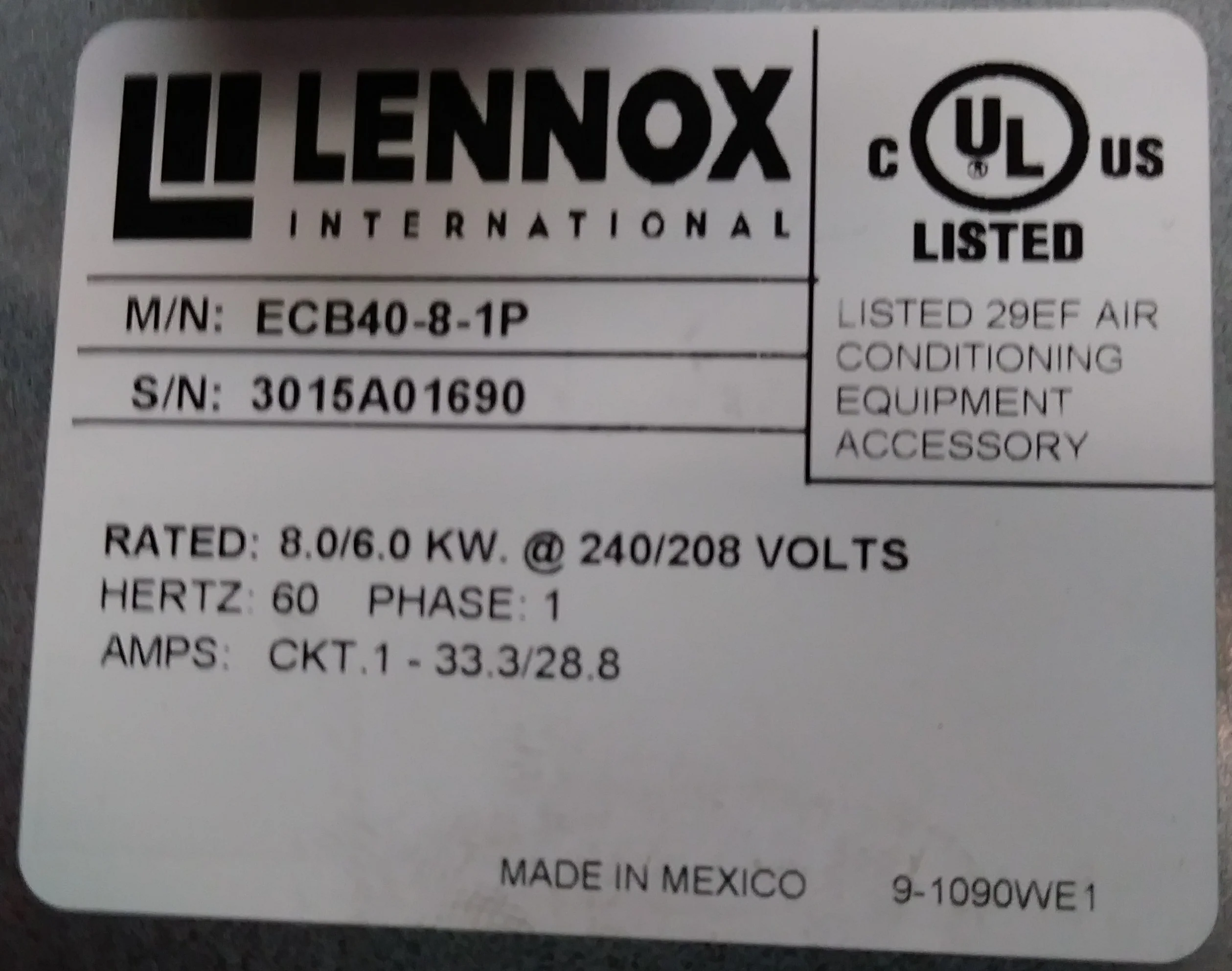 8/6 kW Electric Heat Kit; 208-240/60/1 - Image 4