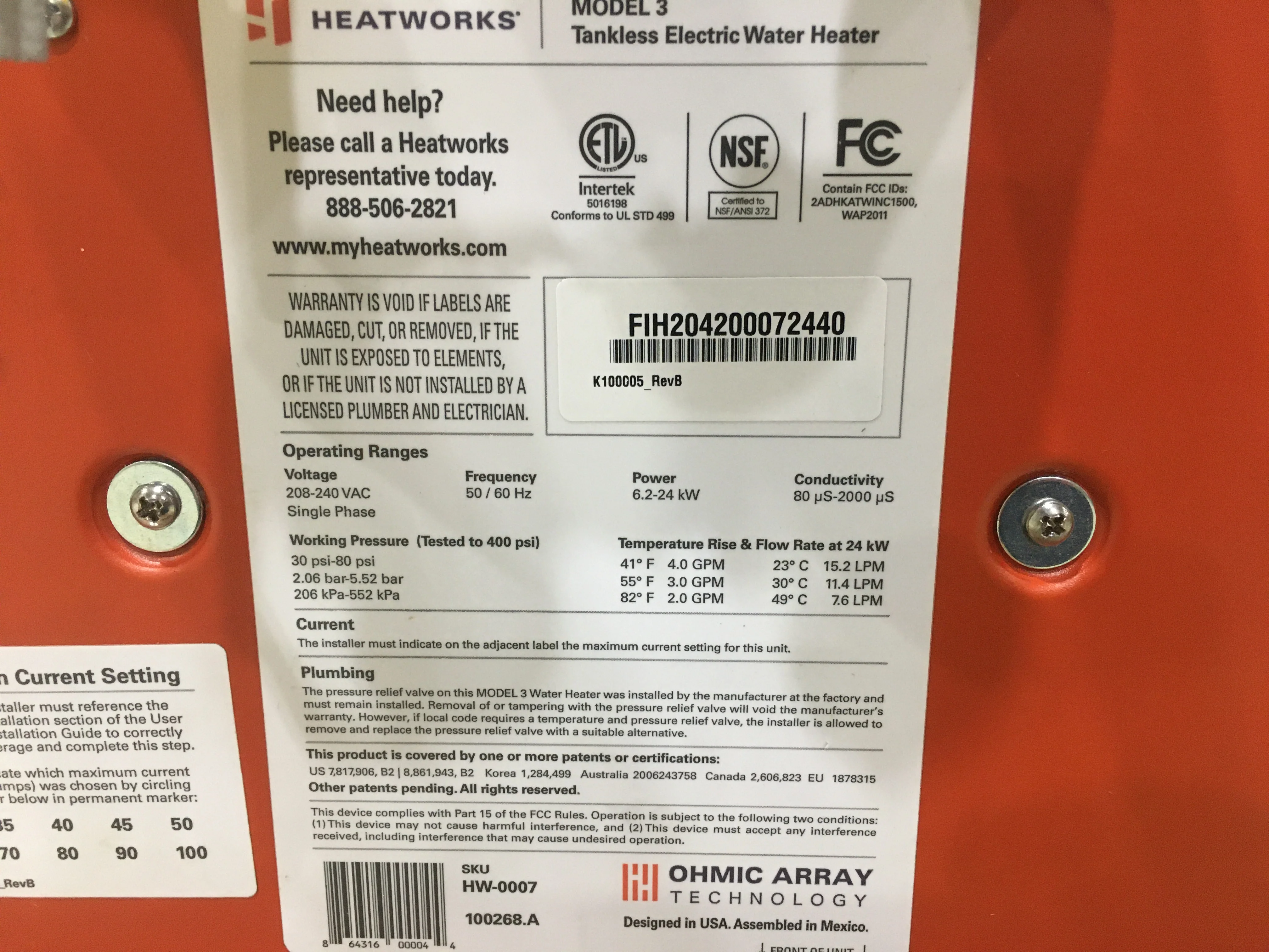 Model 3 Electric Tankless High Efficiency Smart Water Heater 208-240V, 30-100A, 6.2-24kW - Image 3