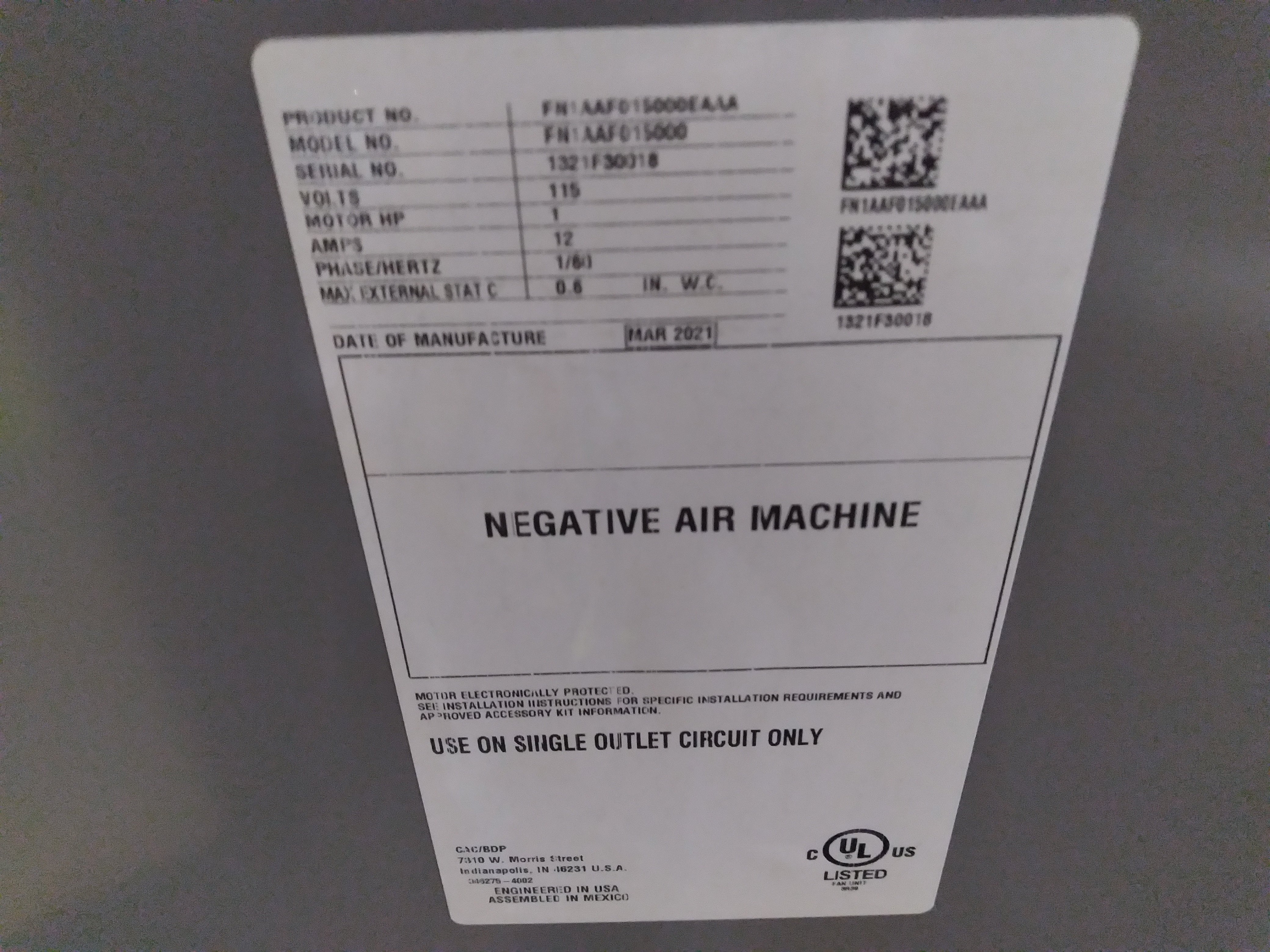 Upflow Portable Negative Air Scrubber, 115/60/1, 1500 CFM - Image 3